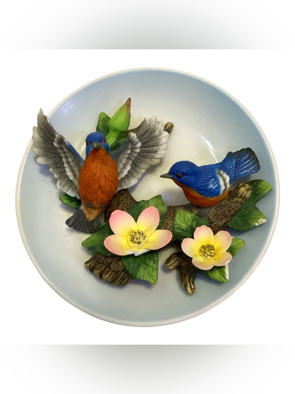 Vintage Songbird Collection “Bluebird” Mini 3D Decorative Plate Hand-painted